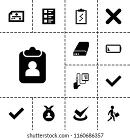Check icon. collection of 13 check filled icons such as medal, cross, battery, low battery, clipboard, clipboard with chart, tick. editable check icons for web and mobile.