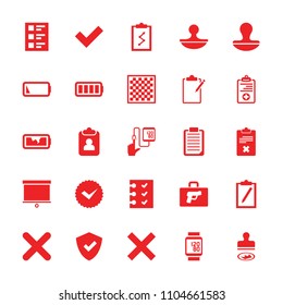 Check icon. collection of 25 check filled icons such as shield, medical clipboard, cancel, checklist, stamp, ful battery, low battery. editable check icons for web and mobile.