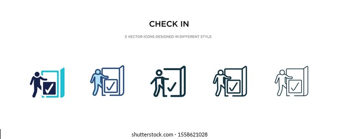 check in icon in different style vector illustration. two colored and black check in vector icons designed filled, outline, line and stroke style can be used for web, mobile, ui