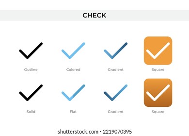 check icon in different style. check vector icons designed in outline, solid, colored, gradient, and flat style. Symbol, logo illustration. Vector illustration