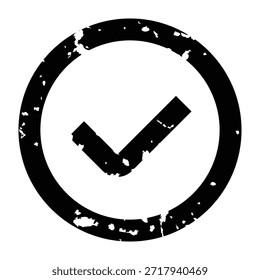 Check Icon with Distressed Black Circle for Approval and Completion Signage – High Quality Vectorial Stock Image