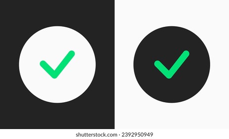 Check icon, done icon, approved icon. Black and white variations