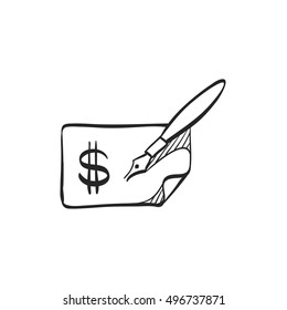 Check icon in doodle sketch lines. Money banking buying finance