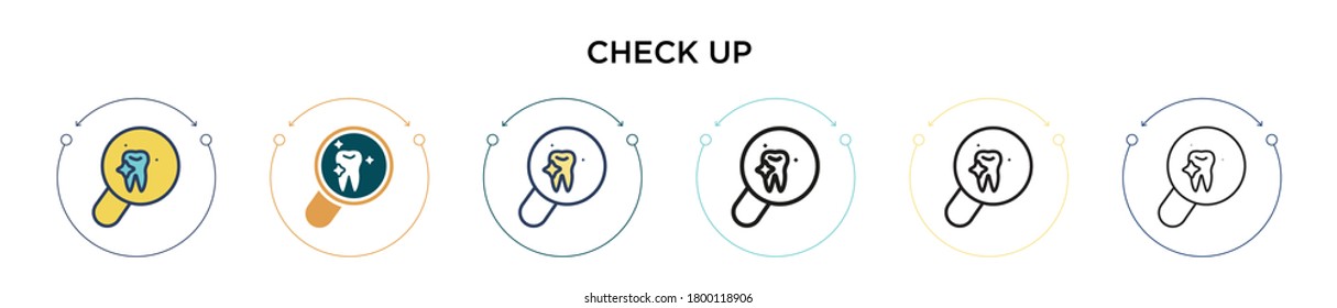 Check up icon in filled, thin line, outline and stroke style. Vector illustration of two colored and black check up vector icons designs can be used for mobile, ui, web