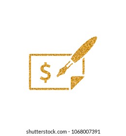 Check icon in gold glitter texture. Sparkle luxury style vector illustration.
