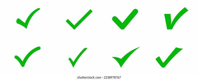 Icono de verificación. Conjunto de iconos de marca verde. Vector de material.
