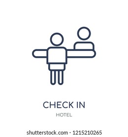 Check in icon. Check in linear symbol design from Hotel collection. Simple outline element vector illustration on white background.