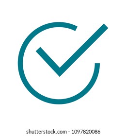 Check icon. Linear tick in circle vector icon.