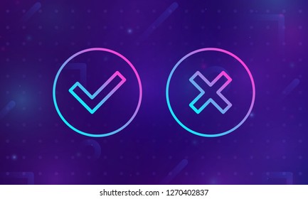 Check icon. Check list button neon signboard, design template, modern trend design, night neon signboard, night bright advertising, light banner, light art. Elements of web in multi color style icons.