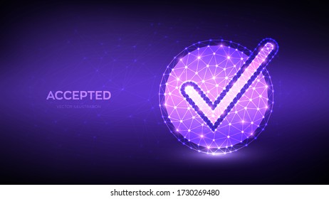Check Icon. Low polygonal Accepted symbol. Tick sign. Checkmark, Confirm, Approved circle shape. Vector Illustration.