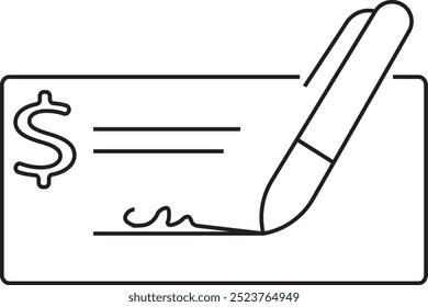 Ícone de cheque, ícone de cheque de dinheiro, Pagamento fácil, pagamento direto, ícone de fluxo de dinheiro, Solução de pagamento, carta e caneta, ícone de negócios