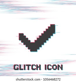 Check icon. Ok. Glitch effect vector icon. Pixel art. 8 bit