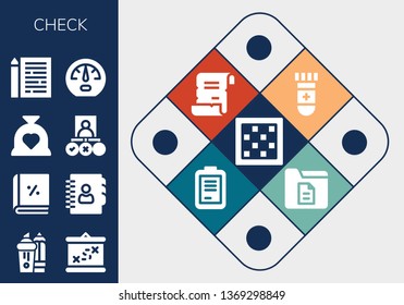 check icon set. 13 filled check icons.  Collection Of - Chess board, Highlighter, Boarding, Account, Agenda, Budget, Tasks, Sheet, Dashboard, Blood test, Spell, Form, Document