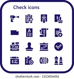 check icon set. 16 filled check icons.  Simple modern icons about  - Wheel pressure, Clipboard, Agreement, Stamp, Warehouse, Register, Document, Cash register, Boarding, Check