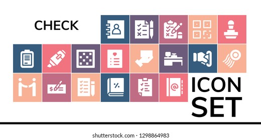  check icon set. 19 filled check icons. Simple modern icons about  - Agenda, Form, Agreement, Check, Shopping list, Account, Clipboard, Highlighter, Chess board, Wishlist, Payment method