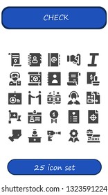 check icon set. 25 filled check icons.  Collection Of - Agreement, Agenda, Insert coin, Italic, Reporter, Plan, Spell, Stamp, Identification, Testing, Document, Red cross, Accreditation