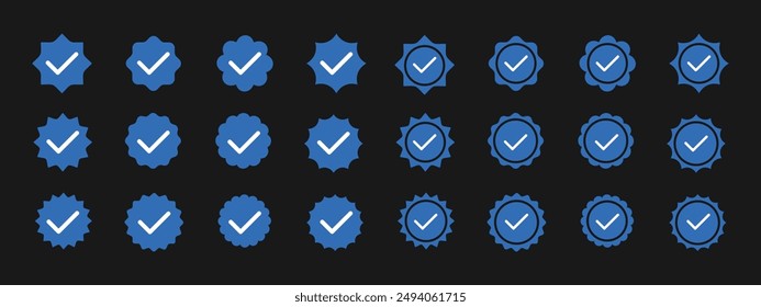 check icon set, blue design, varied and simple, editable vector eps 10.