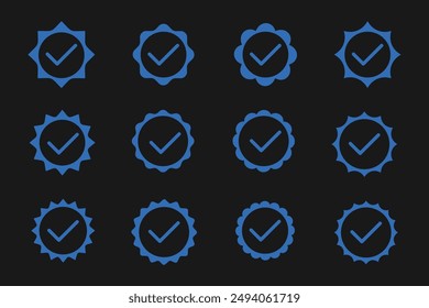check icon set, blue design, varied and simple, editable vector eps 10.