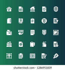 check icon set. Collection of 25 filled check icons included Board, File, Safe, Checklist, Text editor, Clipboard, Cashier machine, Forms, Verified, Tasks, Document, Report, Yuan