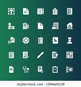 check icon set. Collection of 25 filled check icons included Scan, Test, Document, Medical insurance, File, Evaluation, Report, Exam, Clipboard, Chess, Agenda, List, Controls