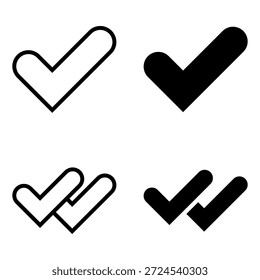 Symbolsatz prüfen. Eine Sammlung von einfachen und flachen Stil Häkchen, Häkchen, Selektionszeichen und Symbole, perfekt für Benutzeroberflächen-Design, mobile Anwendungen und Web-Design.
