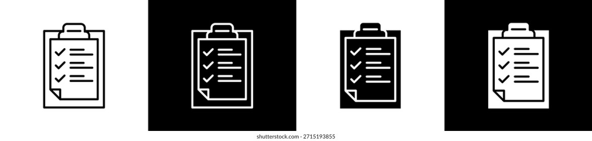 Ícone de Check-in definido em estilo de linha e glifo em plano de fundo preto e branco