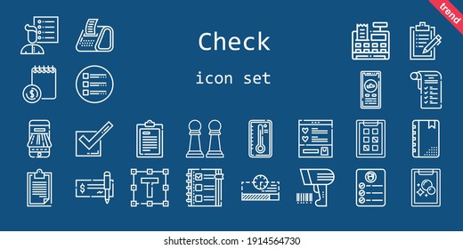 marque el conjunto de iconos. estilo de icono de línea. comprobar iconos relacionados como método de pago, prueba, lista de deseos, análisis, registro de efectivo, protección, lista, marca, lista, agenda, portapapeles, barra de progreso, formato de texto