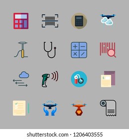 check icon set. vector set about barcode scanner, air pump, list and pressure icons set.