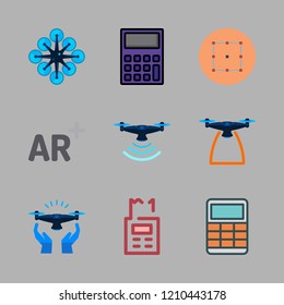 check icon set. vector set about calculator, select, drone and augmented reality icons set.