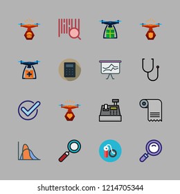check icon set. vector set about stethoscope, calculator, cash register and comparative icons set.