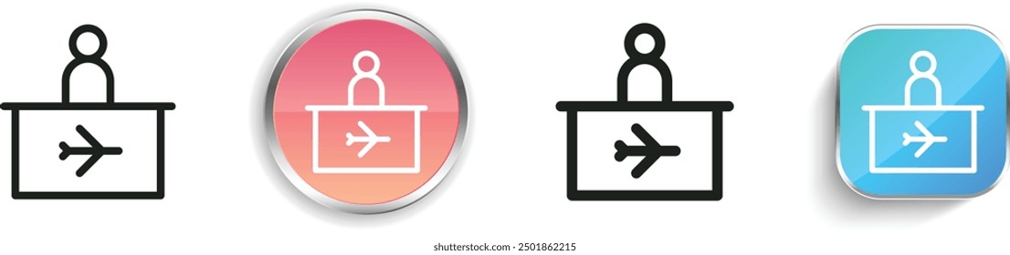 check in icon. Thin Linear, Regular and Button Style Design Isolated On White Background