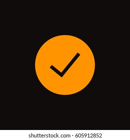 Check Icon Vector. Checked. Orange icon on black background