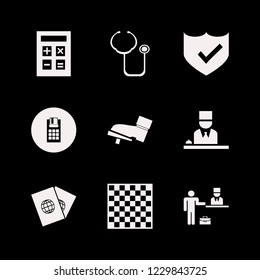 check icon. check vector icons set check in hotel, chess board, pos terminal and hotel reception