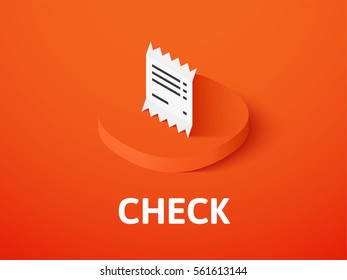 Check icon, vector symbol in flat isometric style isolated on color background