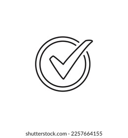 Check icon vector. Yes button tick logo used in document accounts in circle. Approval guarantee list checkmark flat sign symbol in white background editable stroke