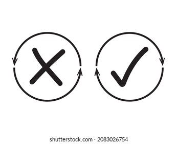 Check the icons in black color.  The thin line.  Approval and denial symbols.  Contour symbols.  Check the icons.  Editable dam.  Vector illustration isolated on white background logo company school
