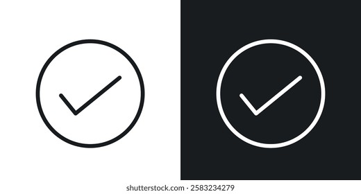 Check icons in black and white liner strokes for web design.