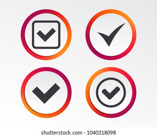 Check icons. Checkbox confirm circle sign symbols. Infographic design buttons. Circle templates. Vector