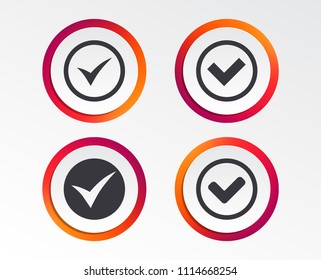 Check icons. Checkbox confirm circle sign symbols. Infographic design buttons. Circle templates. Vector