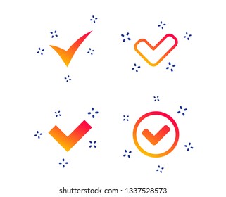 Check icons. Checkbox confirm circle sign symbols. Random dynamic shapes. Gradient check icon. Vector