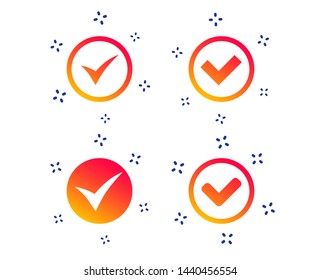 Check icons. Checkbox confirm circle sign symbols. Random dynamic shapes. Gradient check icon. Vector