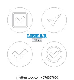 Check icons. Checkbox confirm circle sign symbols. Linear outline web icons. Vector