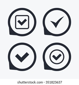 Check icons. Checkbox confirm circle sign symbols. Flat icon pointers.