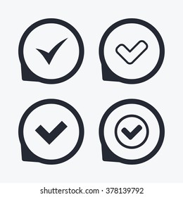 Check icons. Checkbox confirm circle sign symbols. Flat icon pointers.