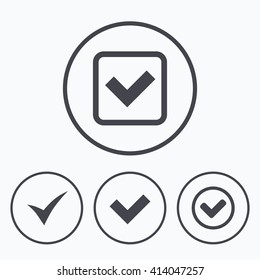 Check icons. Checkbox confirm circle sign symbols. Icons in circles.