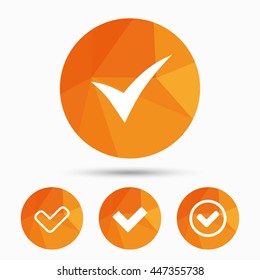 Check icons. Checkbox confirm circle sign symbols. Triangular low poly buttons with shadow. Vector