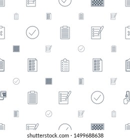 check icons pattern seamless white background. Included editable line check list, checklist, chess board, tick, blood pressure, clipboard with cross icons. check icons for web and mobile.