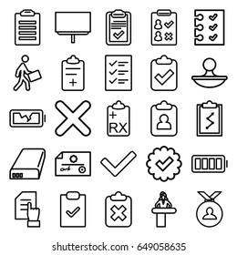 Check icons set. set of 25 check outline icons such as airport desk, medal, pointing on document, board, courier, clipboard, medical clipboard, checklist, stamp, cross