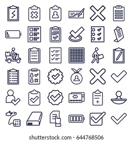 Check icons set. set of 36 check outline icons such as medal, pointing on document, clipboard, courier, courier on motorcycle, tick, medical clipboard, blood pressure