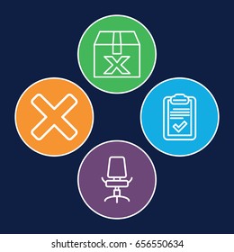 Check icons set. set of 4 Check outline icons such as clipboard, office chair, cross